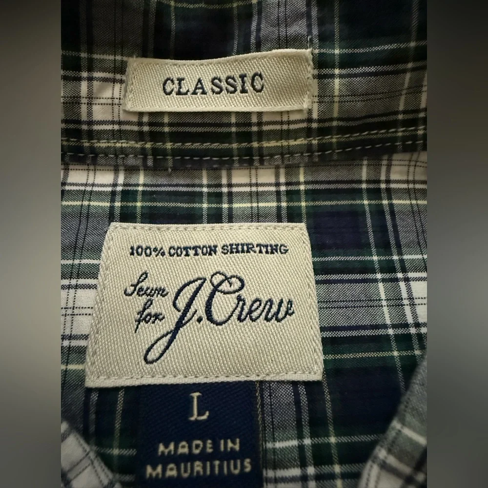J. Crew Men's Classic Blue and White Plaid Shirt